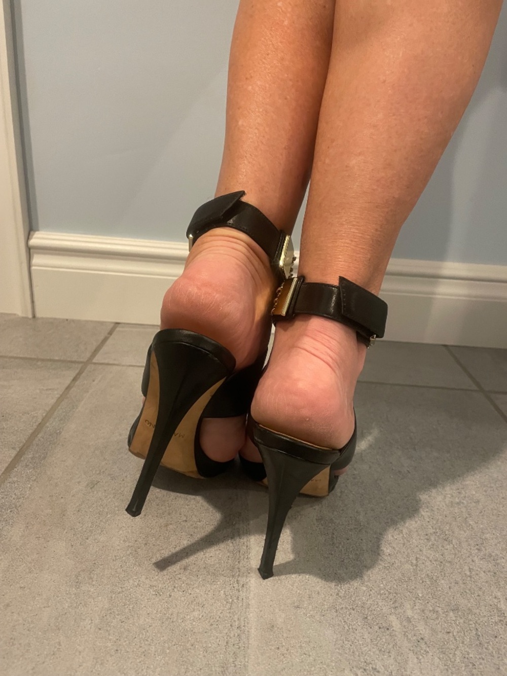 MARCIANO Black with Gold Chain High Heel Sandals - Picture 5 of 7